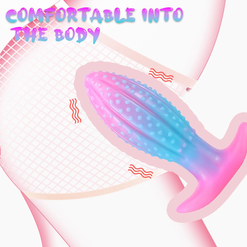 Mixed Fluorescent Color Anal Plug Penis Shaped Pineapple Luminous Liquid Silicone Sex Toy for Female Adults