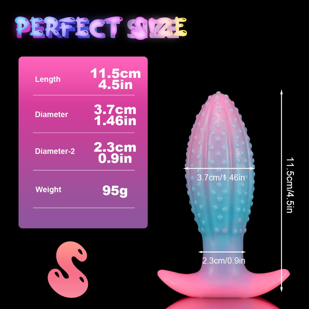 Mixed Fluorescent Color Anal Plug Penis Shaped Pineapple Luminous Liquid Silicone Sex Toy for Female Adults