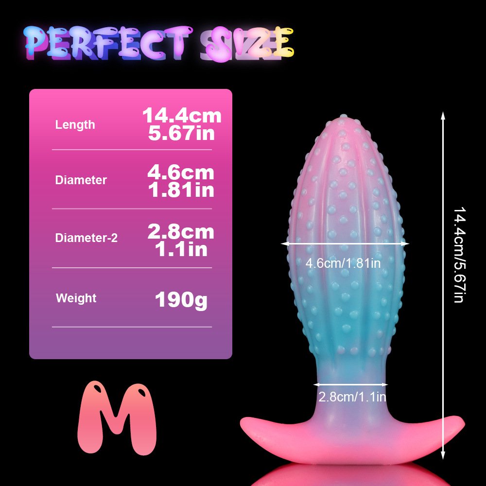 Mixed Fluorescent Color Anal Plug Penis Shaped Pineapple Luminous Liquid Silicone Sex Toy for Female Adults