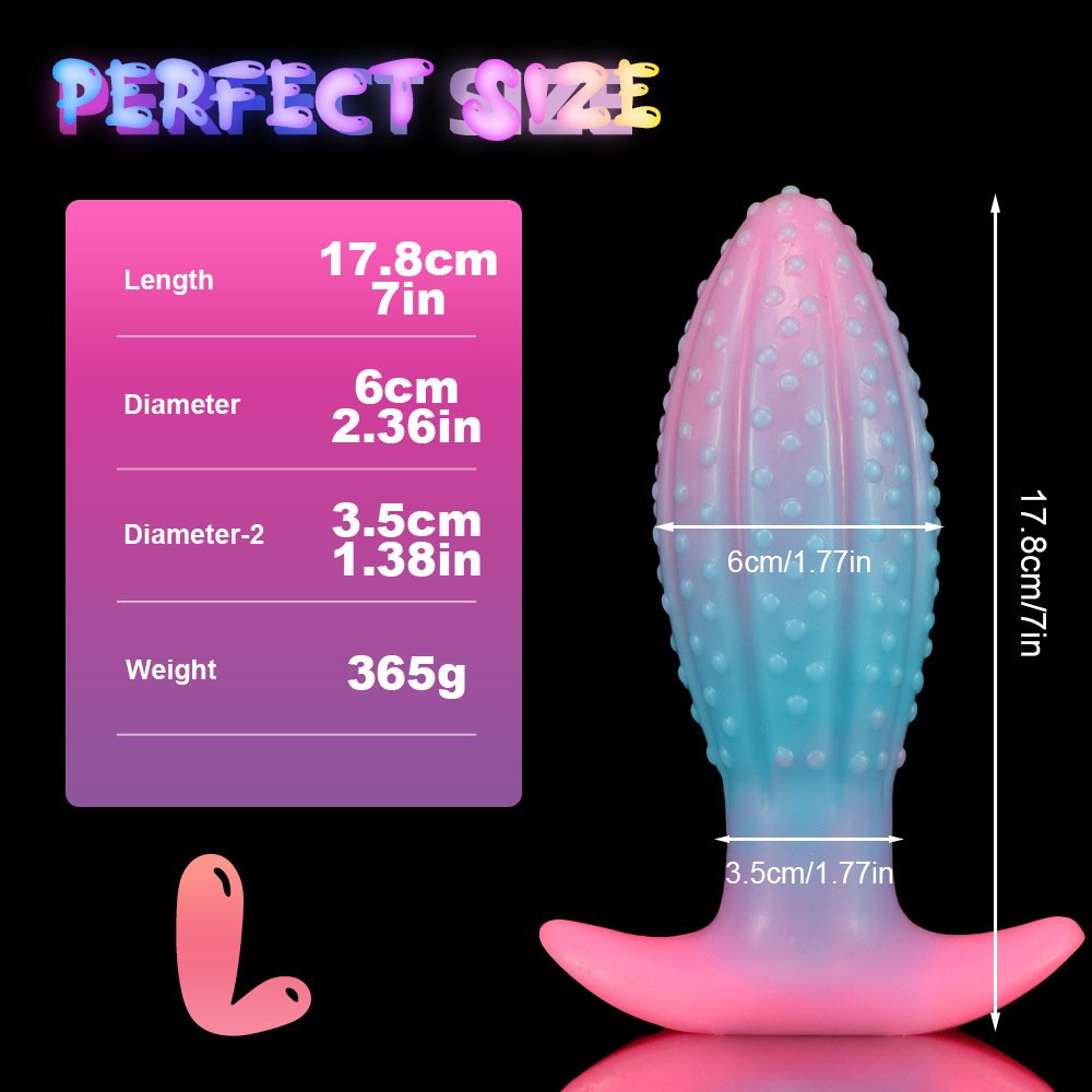 Mixed Fluorescent Color Anal Plug Penis Shaped Pineapple Luminous Liquid Silicone Sex Toy for Female Adults