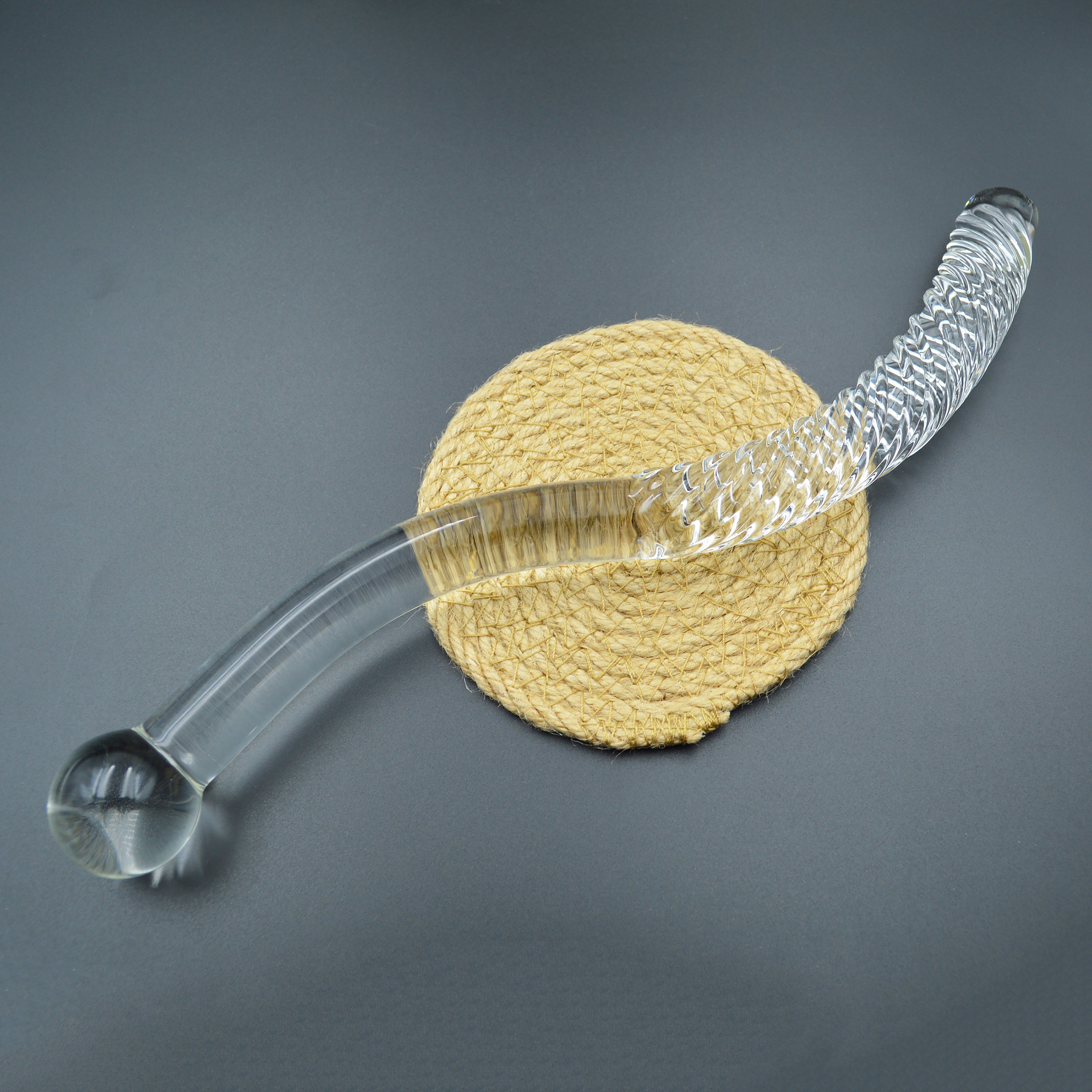Crystal Glass Pleasure Wand Dildo Penis Smooth Glider Curved Glass Clear for G-spot Stimulation