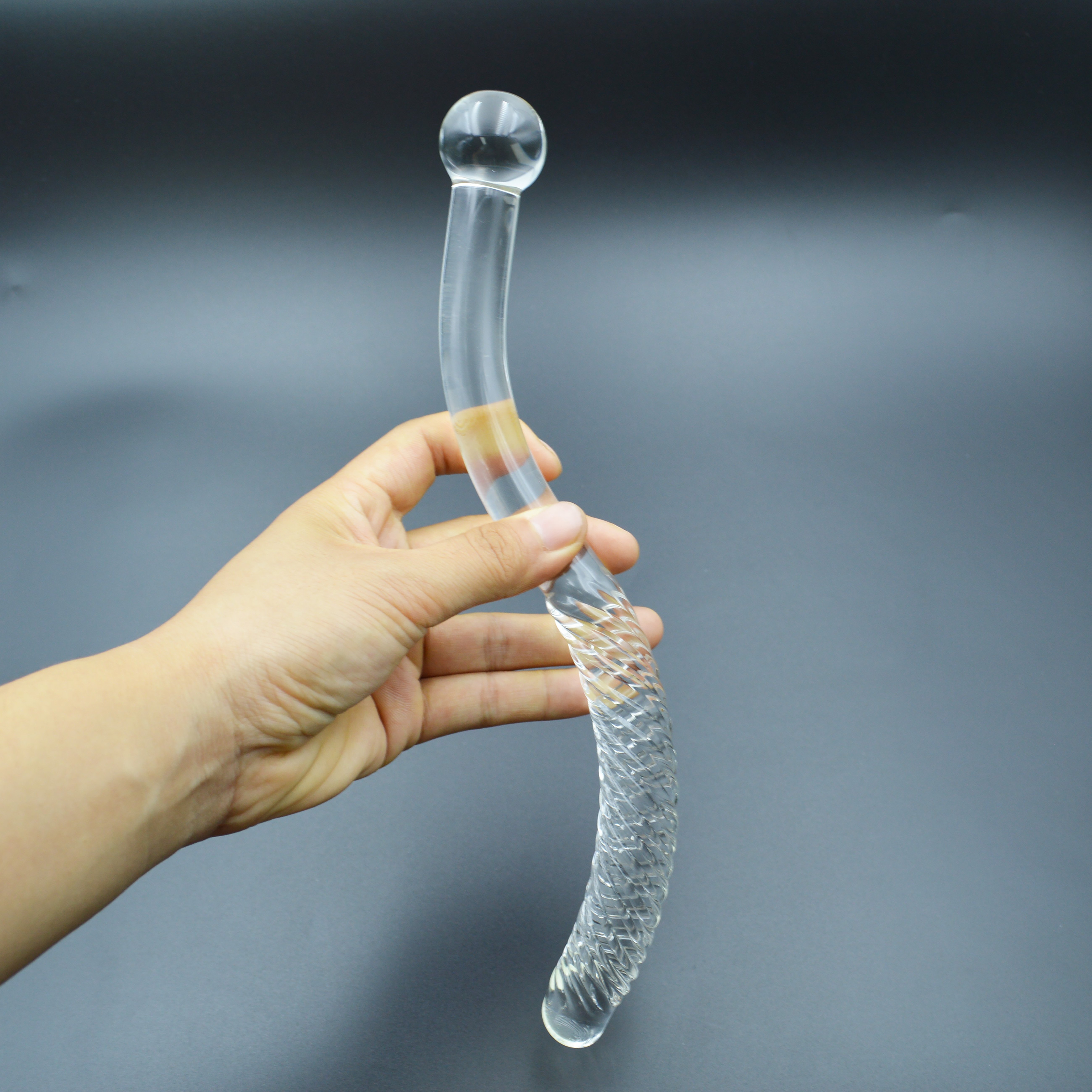 Crystal Glass Pleasure Wand Dildo Penis Smooth Glider Curved Glass Clear for G-spot Stimulation
