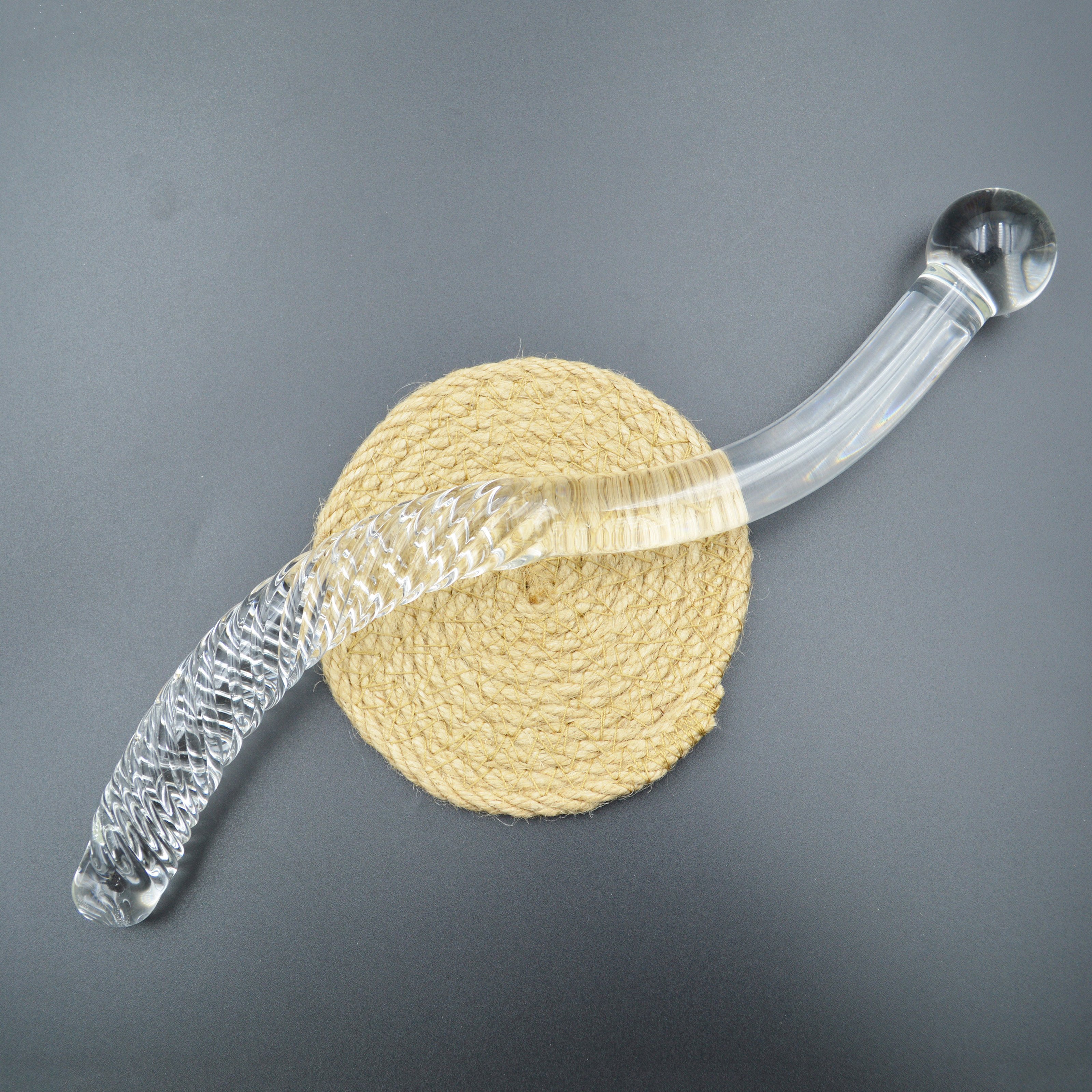 Crystal Glass Pleasure Wand Dildo Penis Smooth Glider Curved Glass Clear for G-spot Stimulation