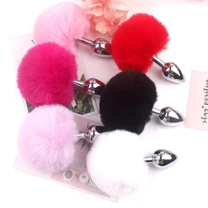 SM Tune Sex Metal Anal Plug with Plush Hair Ball Tail Female Slave Equipment Rabbit Tail Anal Sex Toy