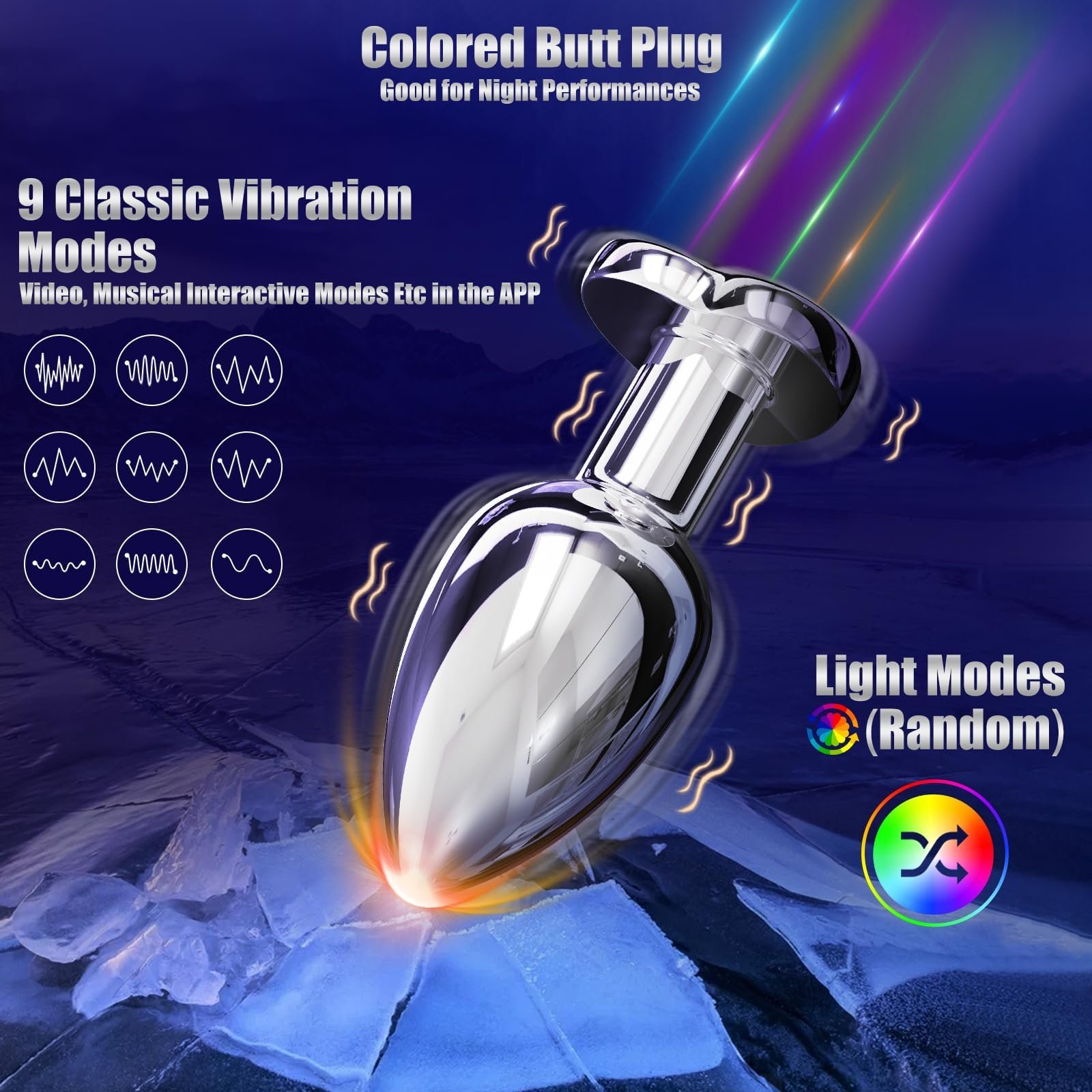 APP Remote Control Anal Vibrator Heart-Shaped Colorful Light Up Male Prostate Massager Vibrating Metal Anal Butt Plug For Women