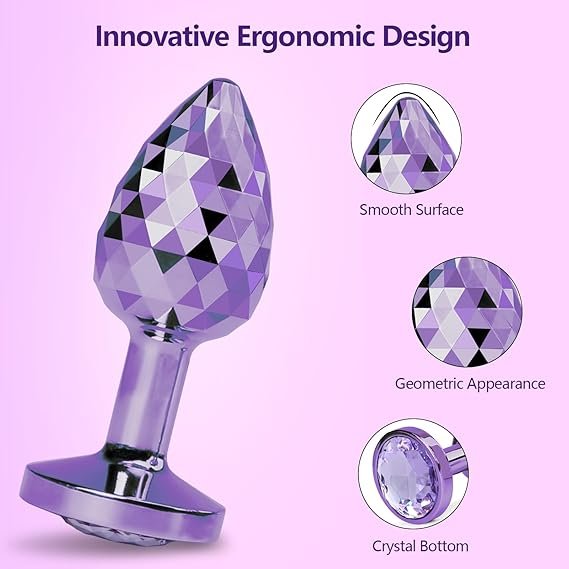 Butt Plug Set Metal Butt Plug Luxury Geometric Design Adult Anal Sex Toys Stimulation Female Male Purple Aluminum Alloy 1pcs SML