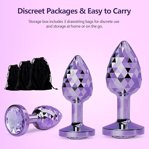 Butt Plug Set Metal Butt Plug Luxury Geometric Design Adult Anal Sex Toys Stimulation Female Male Purple Aluminum Alloy 1pcs SML