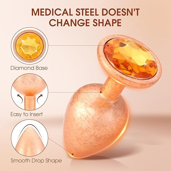 Anal Butt Plug Sex Toy Metal Plated Adult Trainer for Stimulator Prostate Massage Anal Beads for Men Women Gold Aluminium Alloy