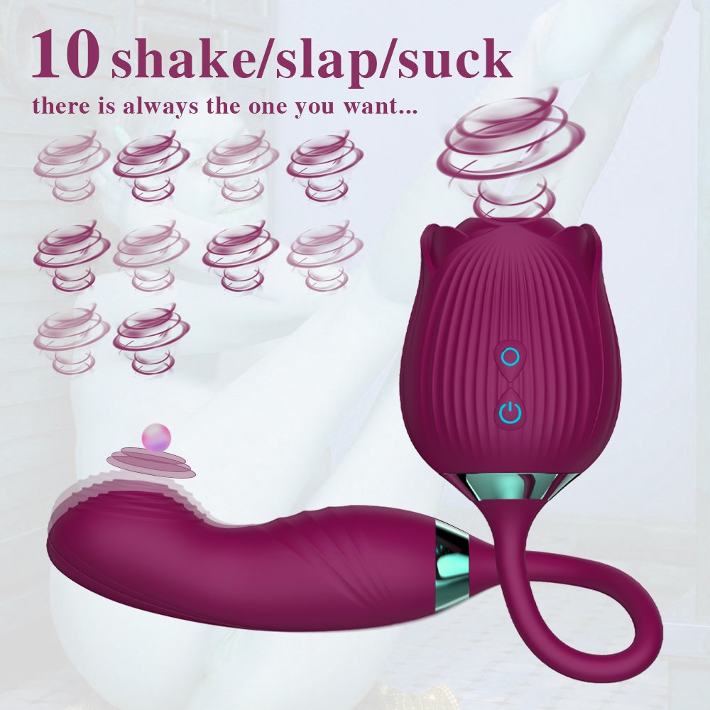 Rose-Sucking Mimic Finger Wiggling Vibrator Dildo for Women 3in1 G Spot Anal Vibrators Stimulator Female Vibrating Egg Adult Toy