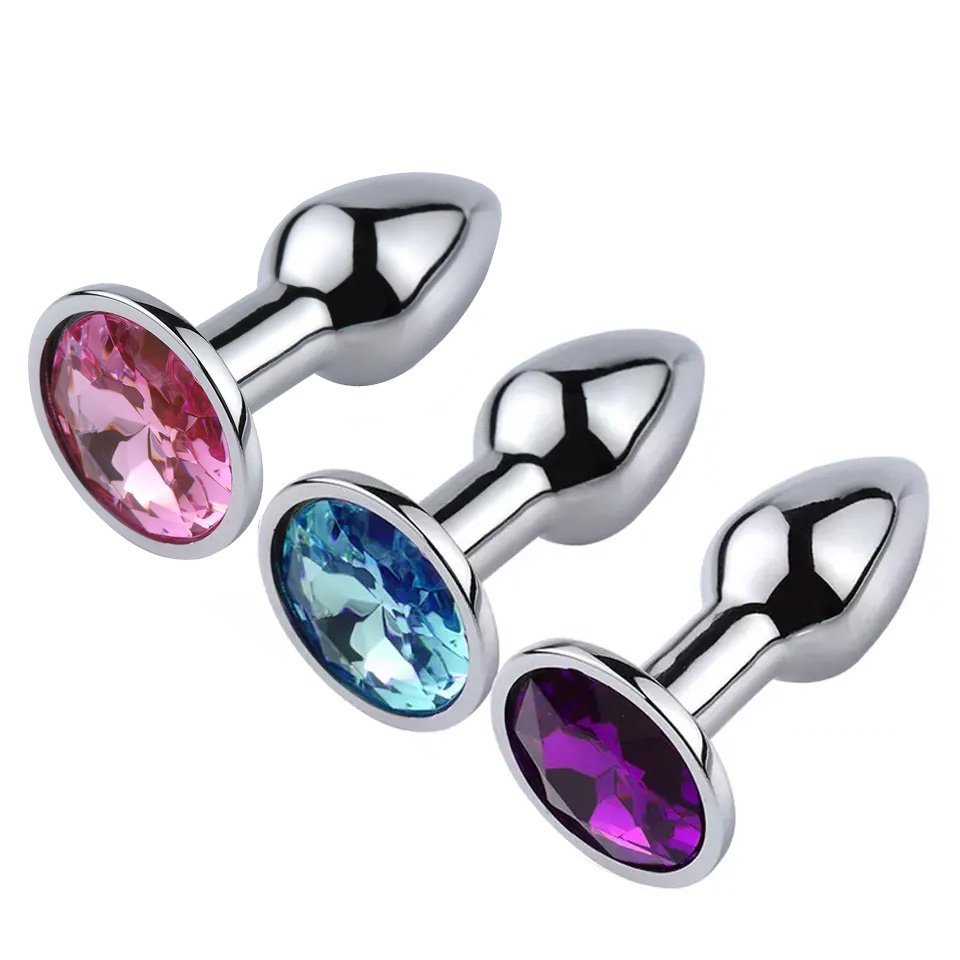Mini Gem Anal Plug Long Handle Stainless Steel Anal Stopper Sex Toys for Women and Men for Butt Play Juguetes Sexuales