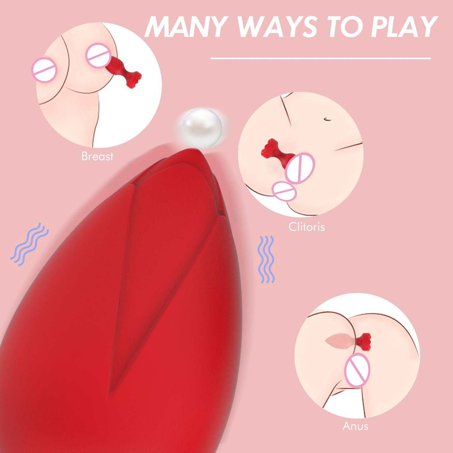 Vibrating Red Rose Anal Plug Remote Control Anal Toy with 10 Modes Rose Base Waterproof Silicone Rose Adult Toys for women