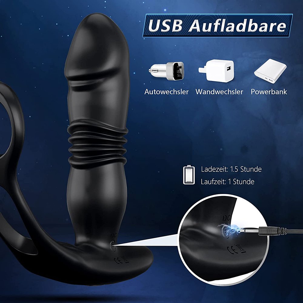Dual Cock Ring Anal Toy Butt Plug Thrusting Anal Vibrator Prostate Massager Remote Control Anal Male Adult Sex Toys