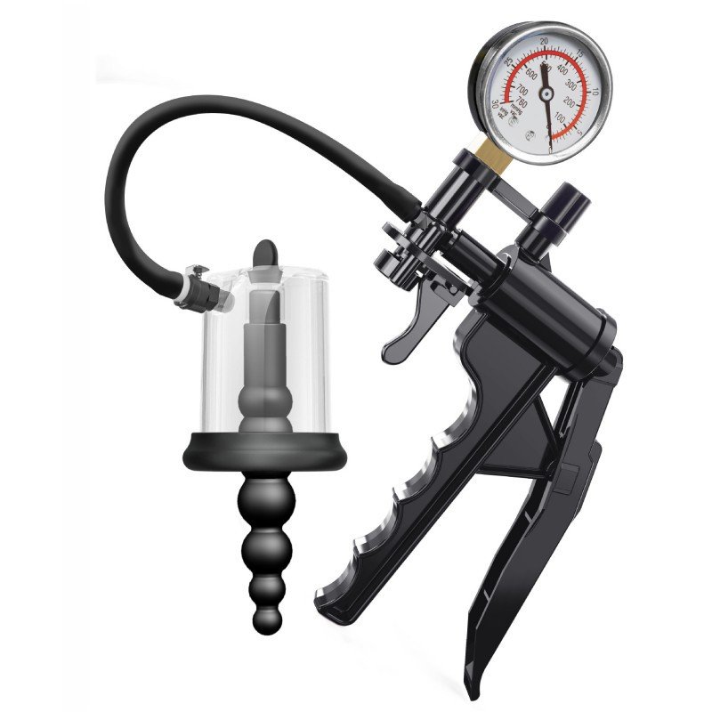 Two-in-one male pistol-style thread P-point vacuum anal plug pump for simultaneous suction anal massage men masturbation toy
