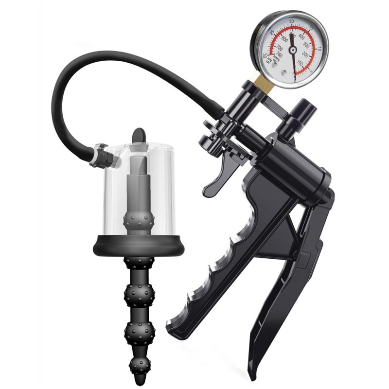 Two-in-one male pistol-style thread P-point vacuum anal plug pump for simultaneous suction anal massage men masturbation toy