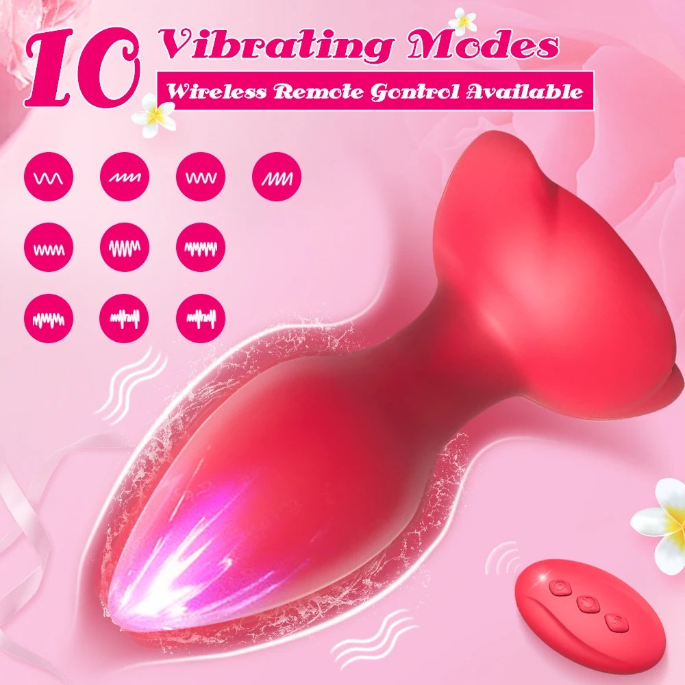 Anal Sex Toy Rose Vibrator for Women Remote Control Butt Plug with 10 Modes Vibrating Prostate Massager Silicone Stimulator
