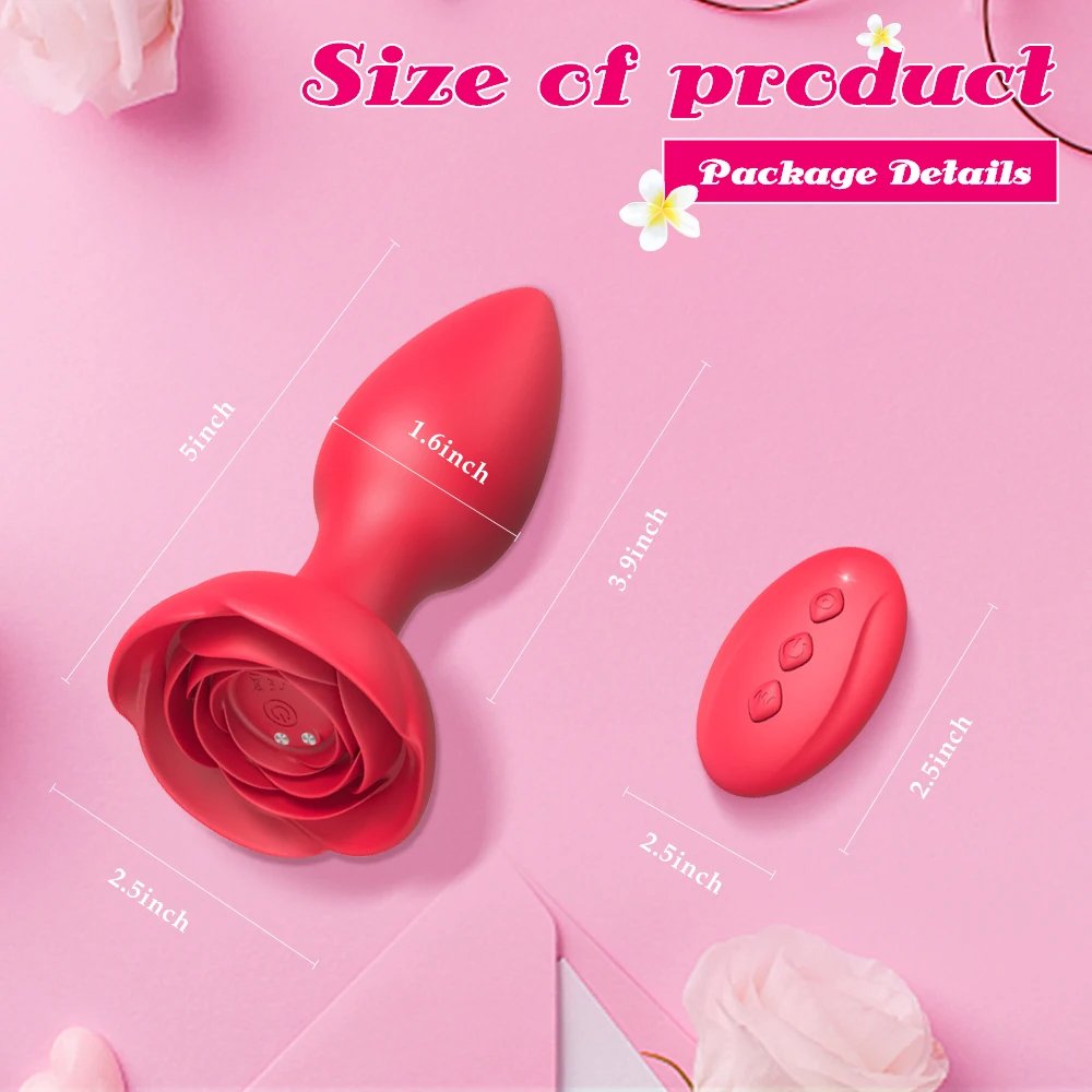 Anal Sex Toy Rose Vibrator for Women Remote Control Butt Plug with 10 Modes Vibrating Prostate Massager Silicone Stimulator
