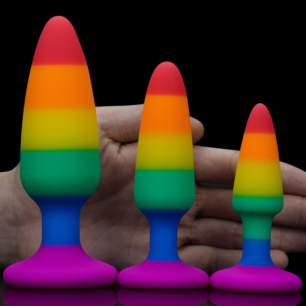 Beginner Plug Anal Toys Medical Silicone Rainbow Color 3 Sizes Anal Plug Set Sex Toys For Women Man Masturbation