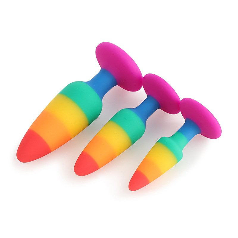 Beginner Plug Anal Toys Medical Silicone Rainbow Color 3 Sizes Anal Plug Set Sex Toys For Women Man Masturbation