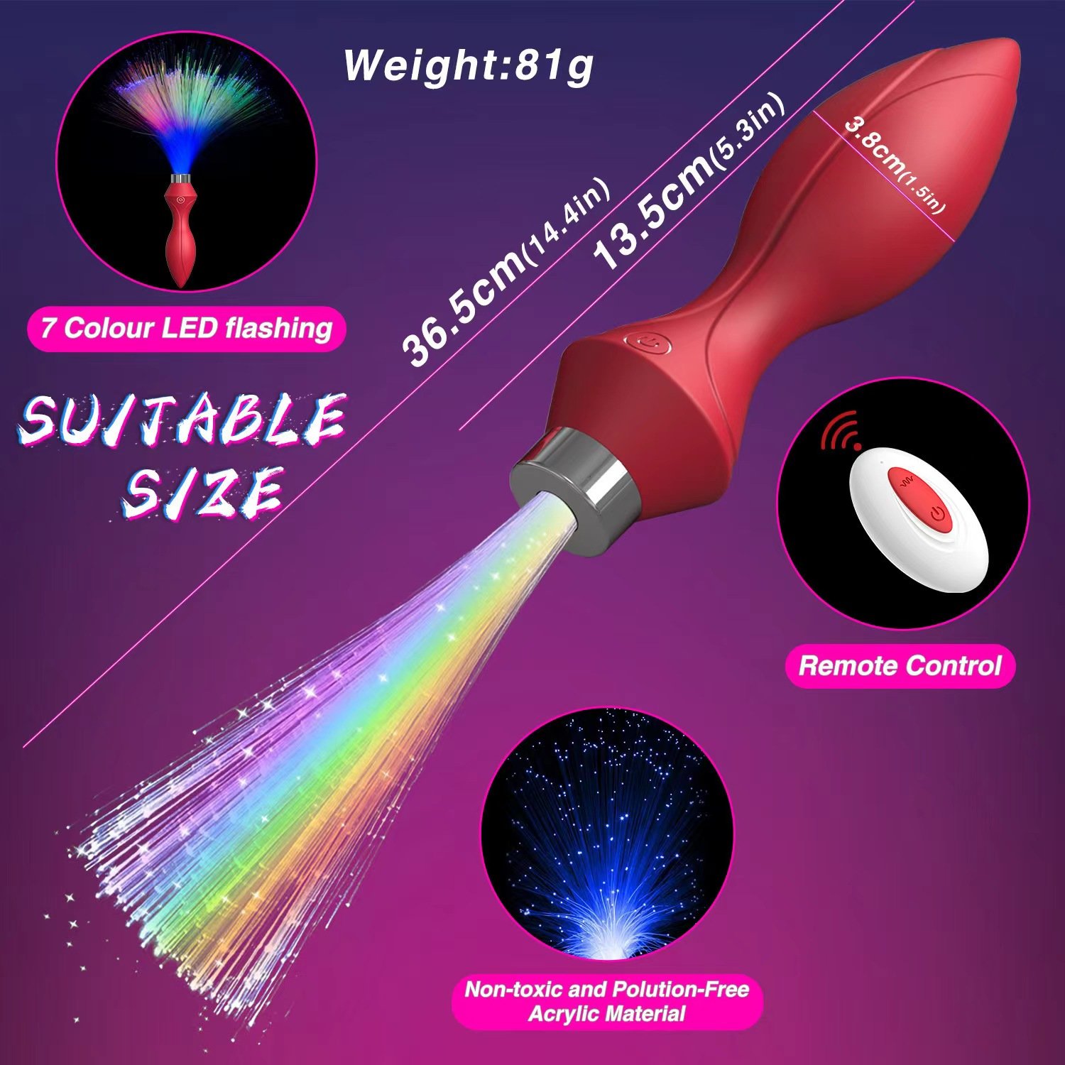 Black Red Flashing Light Tail Anal Plug Vibrator Butt Plug Prostate Massager Anal Sex Toys Fort Adult