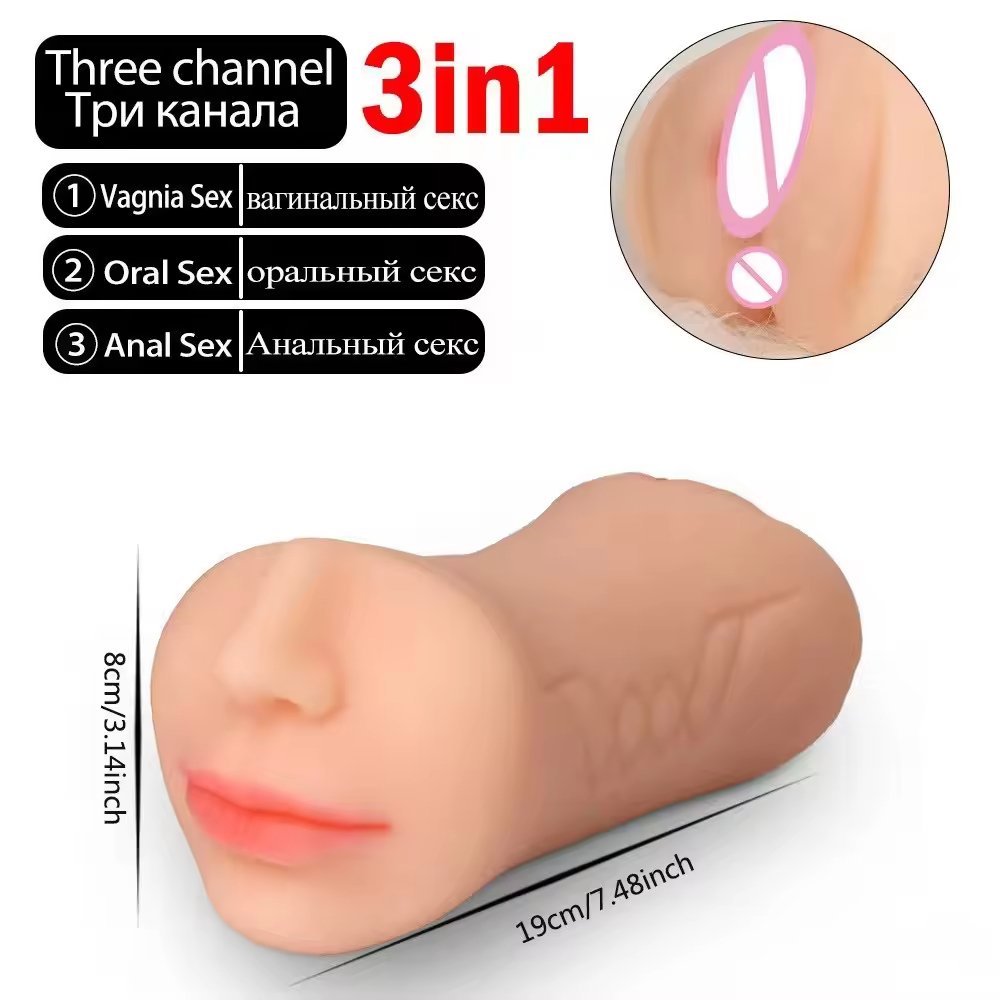 Adult sex toys 3 In 1 3 holes Male Masturbator Pocket Pussy Mouth Anal Sex Toys 3 in 1for Men artificial silicone vaginas
