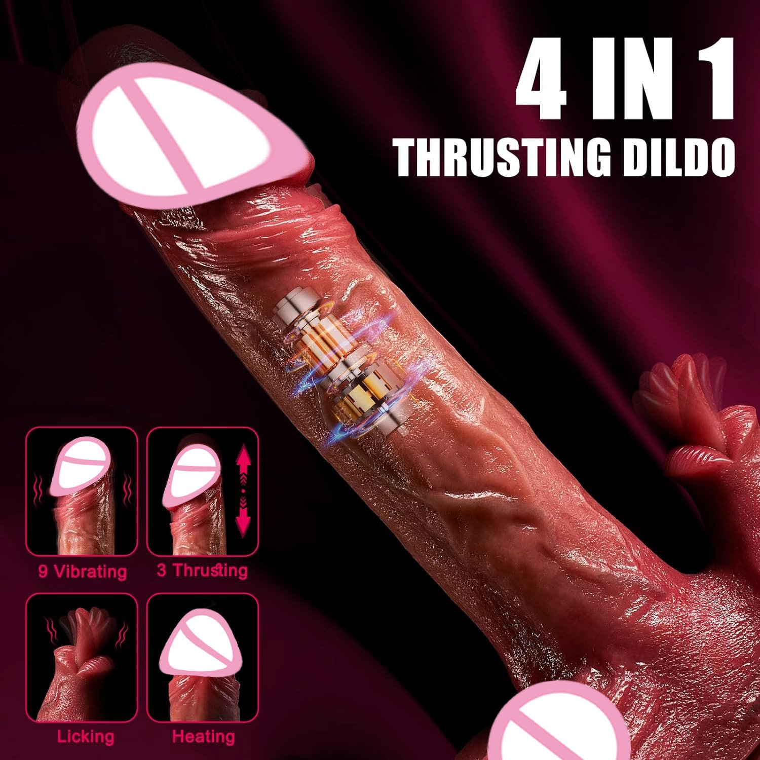 Realistic Thrusting Dildo Licking Vibrator Heating Licking Massager for Anal Clit G-Spot Stimulation Adult Sex Toys for Women