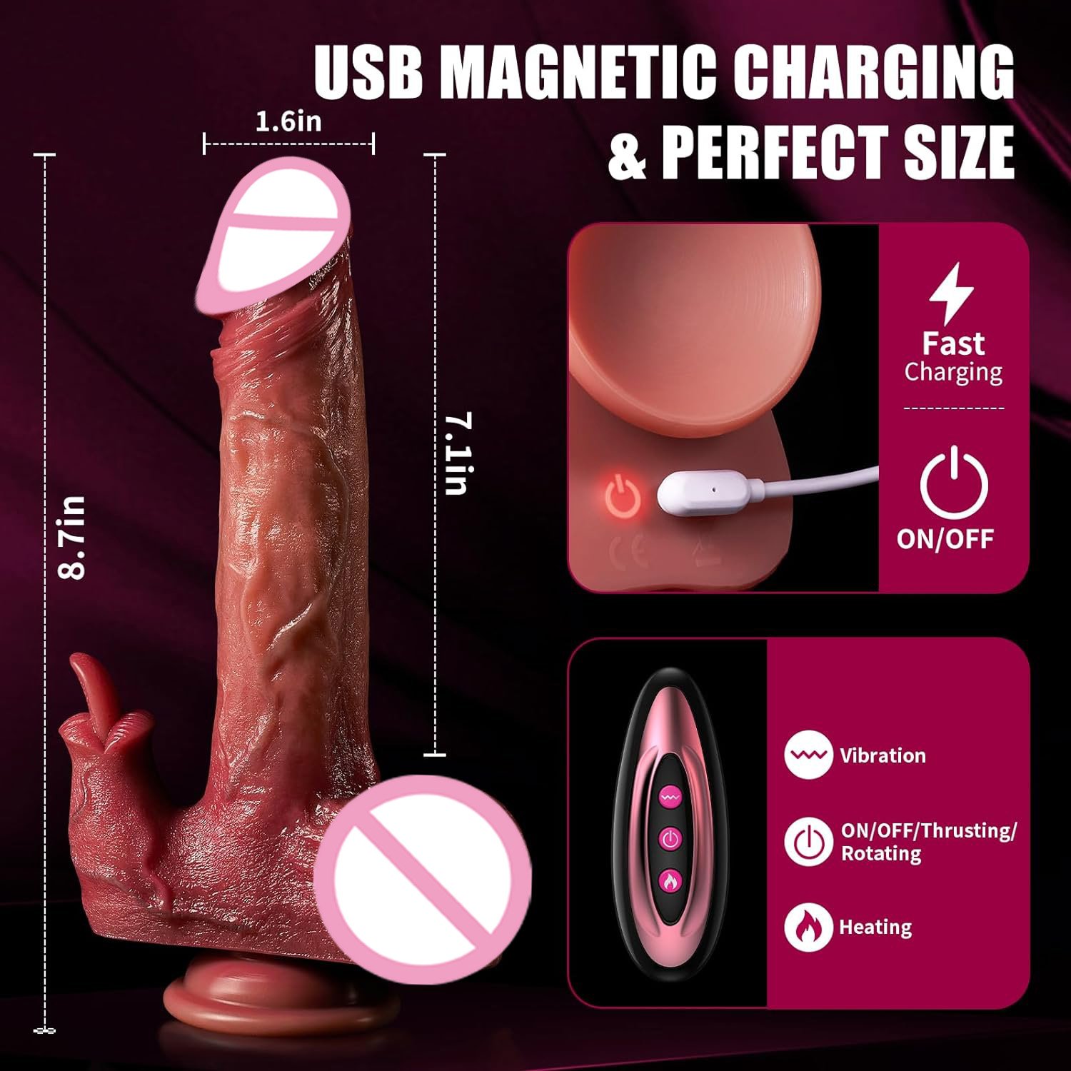 Realistic Thrusting Dildo Licking Vibrator Heating Licking Massager for Anal Clit G-Spot Stimulation Adult Sex Toys for Women