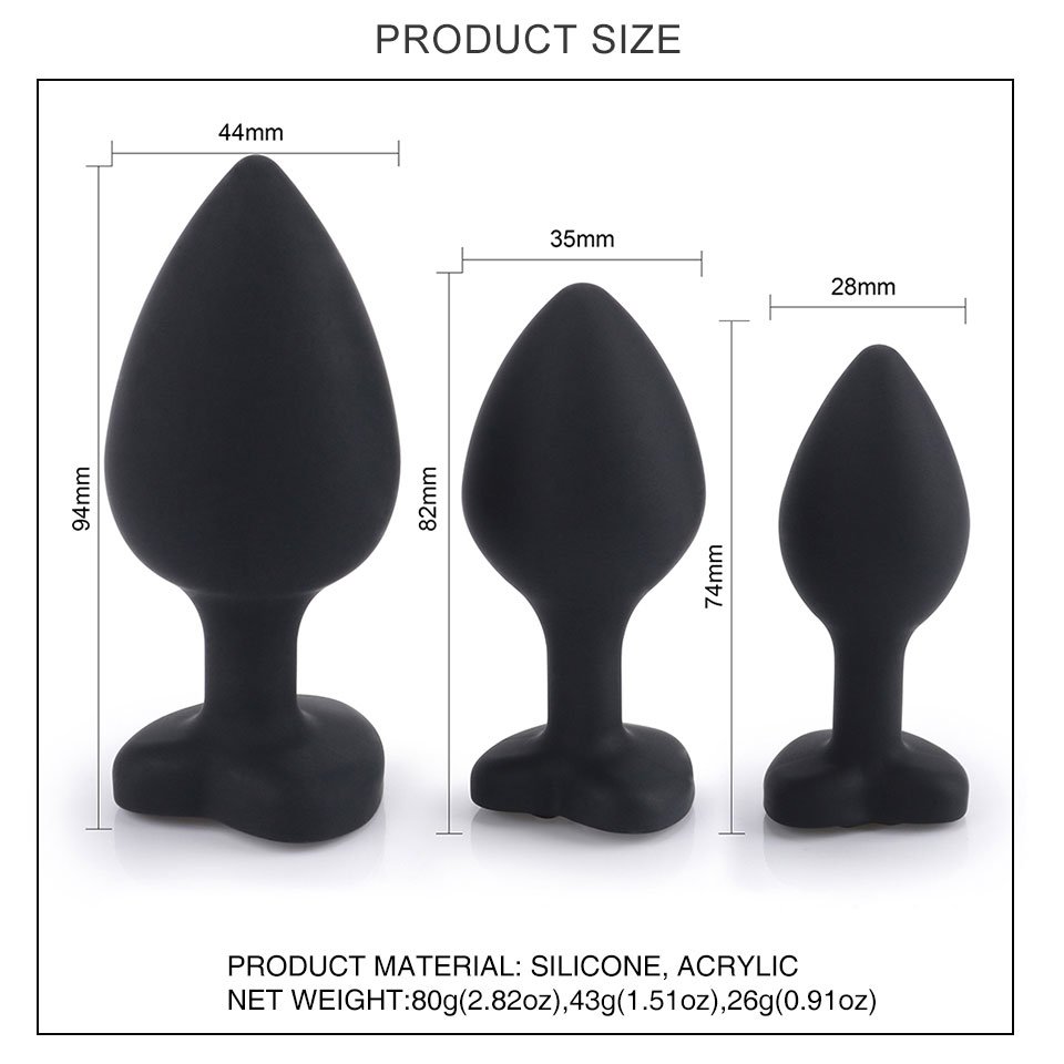 FBA-005 Anal Toys Set Black Silicone Jewel Butt Plug S M L Sizes Sex Toys for Women Amazon FBA Compliant