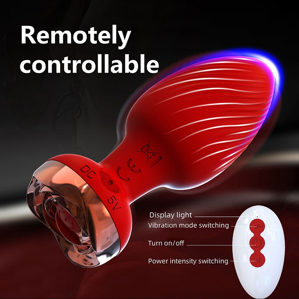 Anal Sex Toy Rose Vibrator for Women Remote Control Butt Plug with 10 Modes Vibrating Prostate Massager Silicone Stimulator