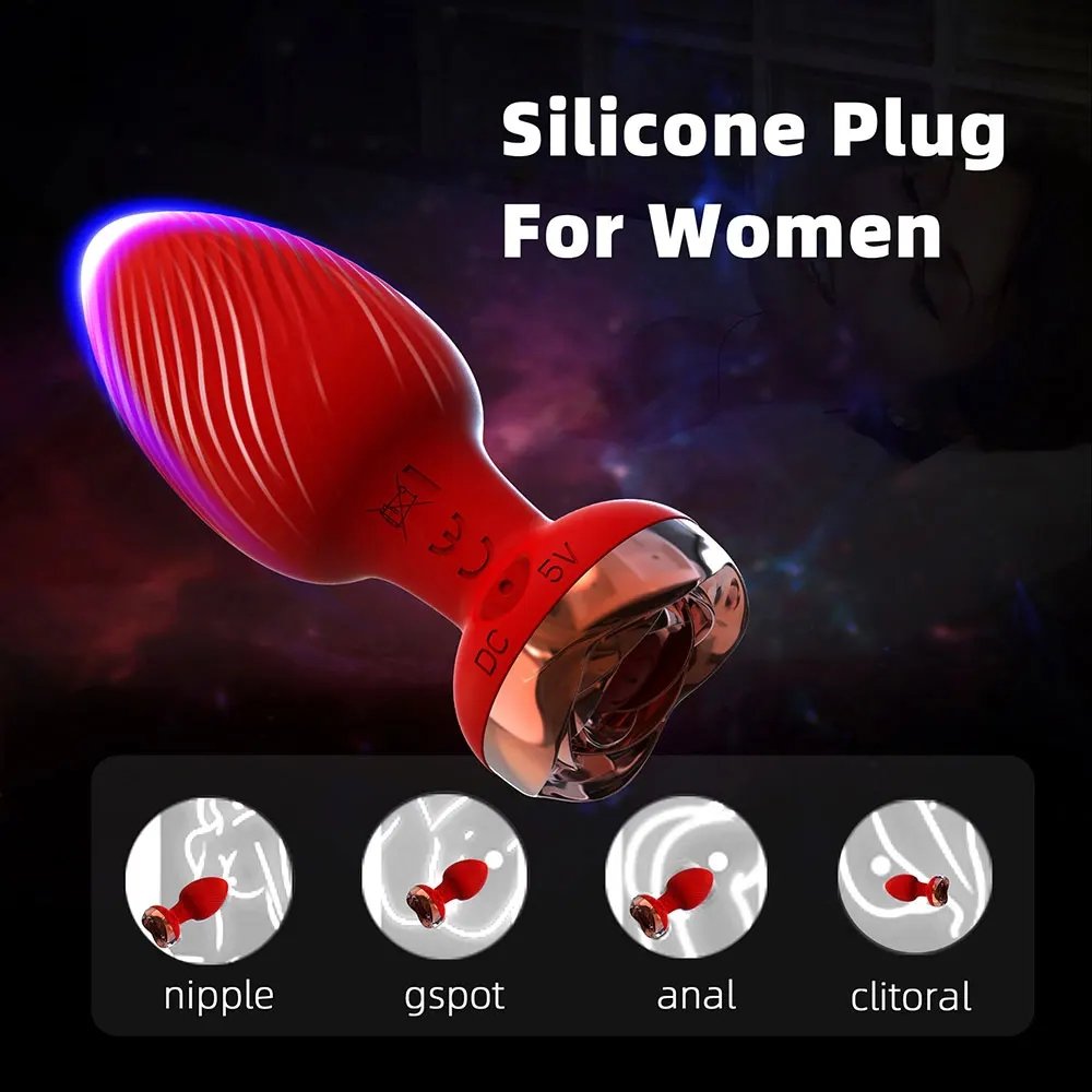 Anal Sex Toy Rose Vibrator for Women Remote Control Butt Plug with 10 Modes Vibrating Prostate Massager Silicone Stimulator