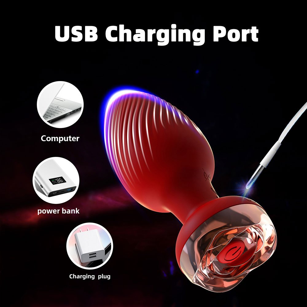 Anal Sex Toy Rose Vibrator for Women Remote Control Butt Plug with 10 Modes Vibrating Prostate Massager Silicone Stimulator