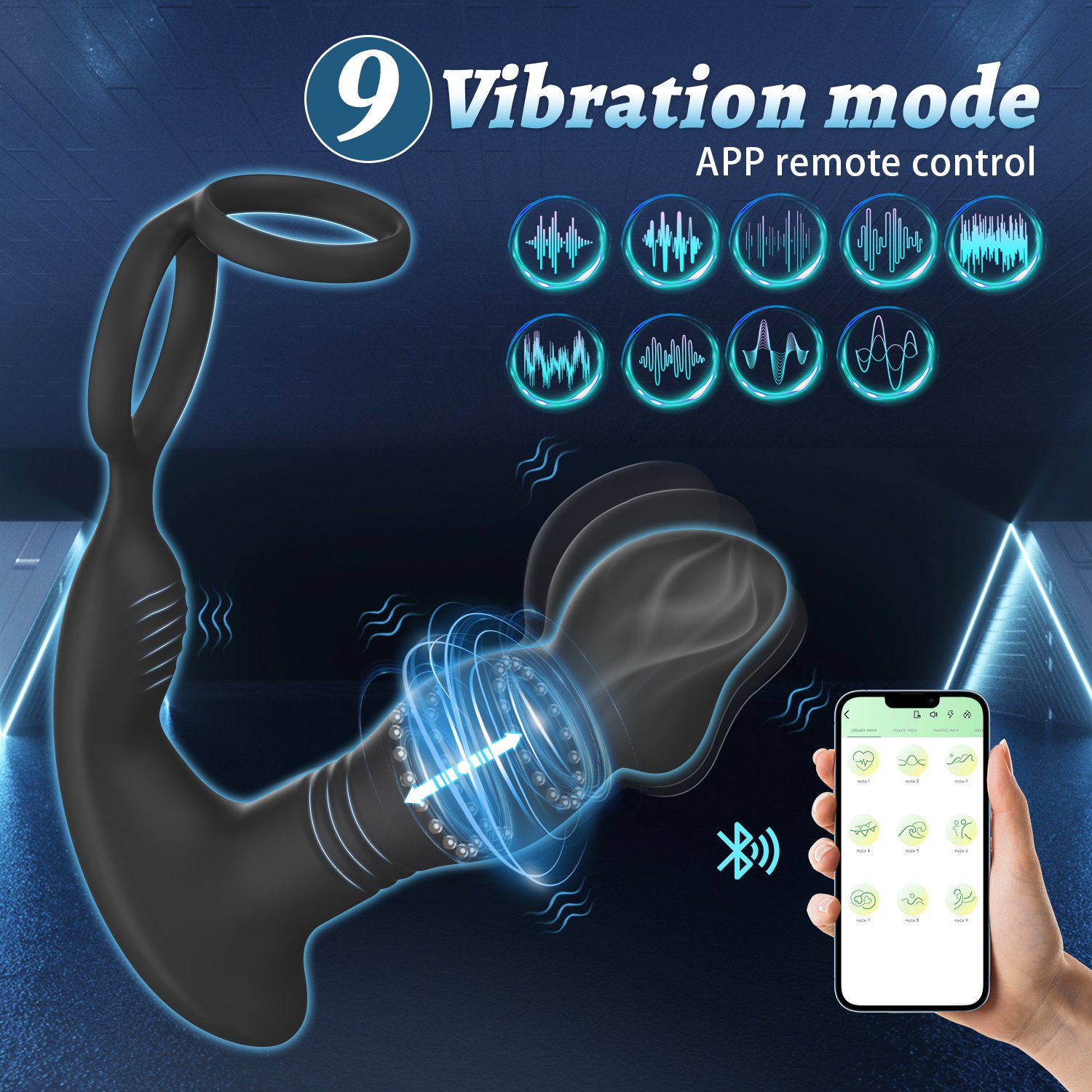 APP Control 2 in 1 Silicone Powerful Anal Plug Vibrator with Penis Ring Wireless Anal Sex Toys Long Butt Plugs For Male Massager