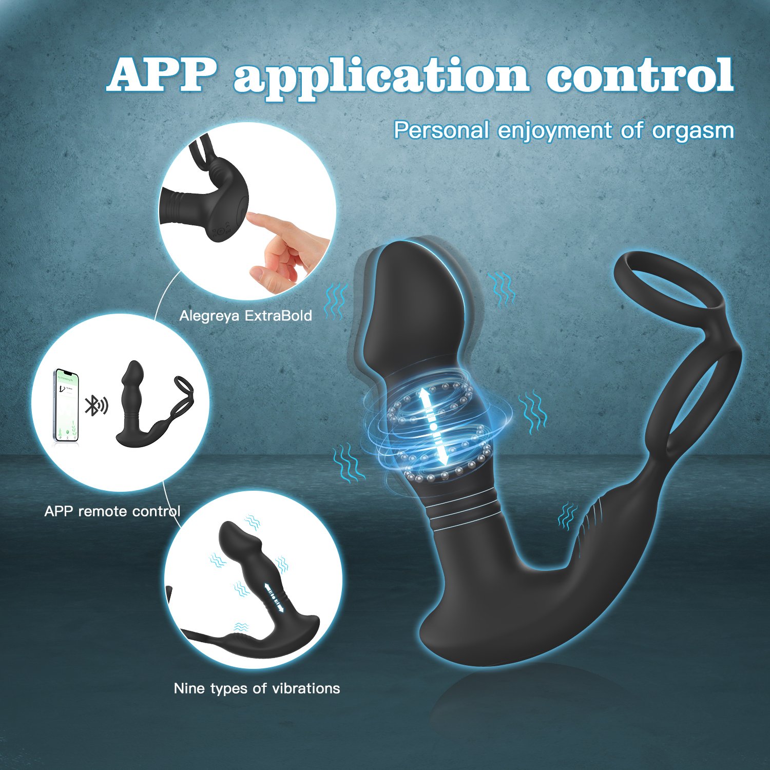 APP Control 2 in 1 Silicone Powerful Anal Plug Vibrator with Penis Ring Wireless Anal Sex Toys Long Butt Plugs For Male Massager