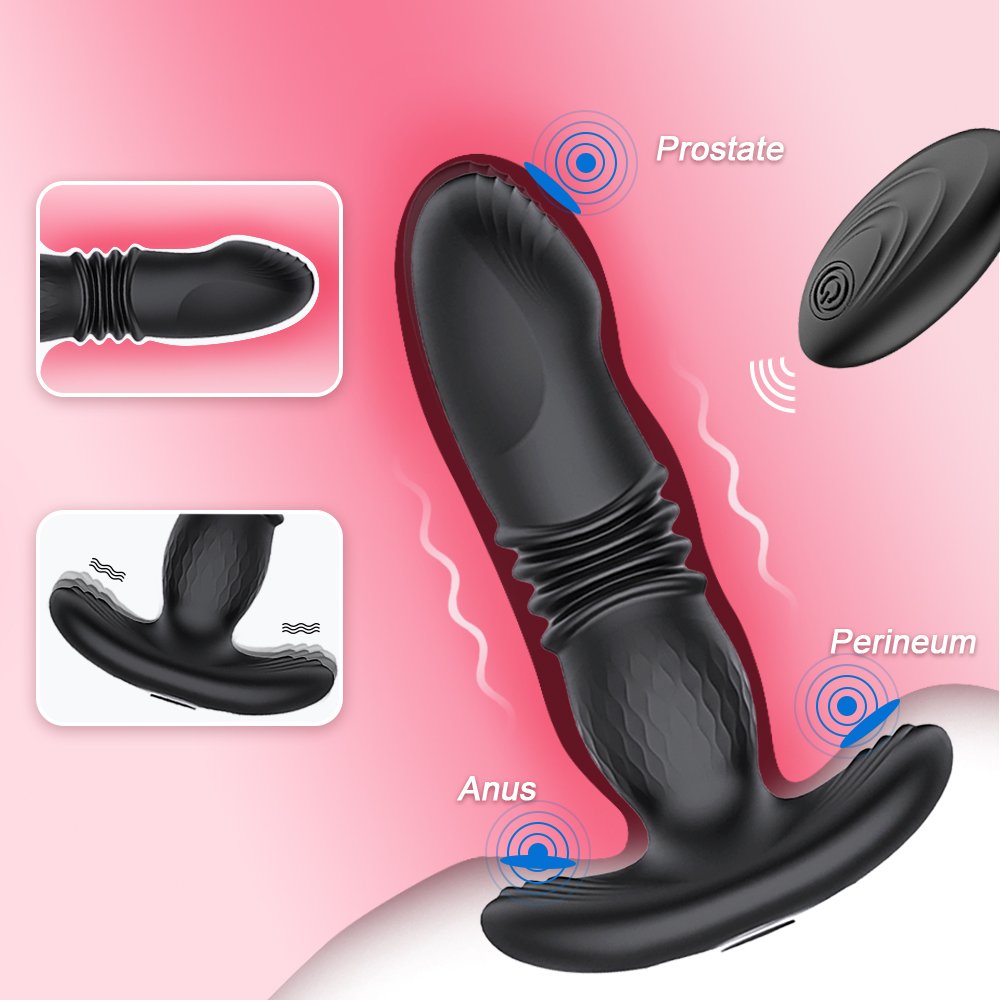 Hot Selling 2 in 1 Thrusting Dildo Vibrator Anal Sex Toys Male Prostate Massager Woman Butt Plug Vibrator with Remote Control