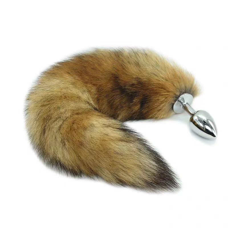 Fetish black fox tail metal anal plug anal sex toy