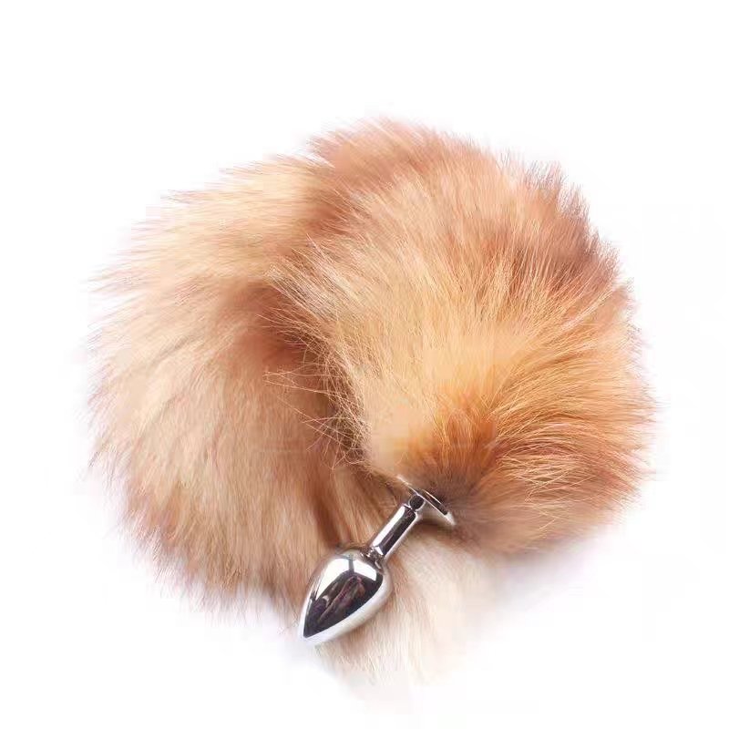 Fetish black fox tail metal anal plug anal sex toy