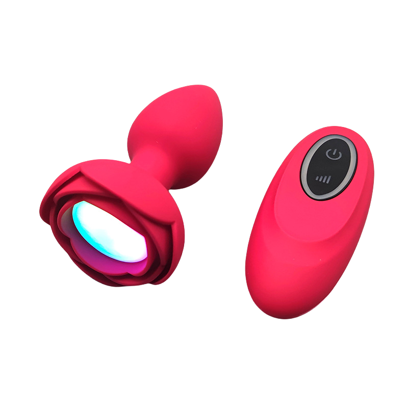 Flashing Light Anal Plug Vibrator 7 Vibrations Rose Anal Sex Toys Wearable Vibrating Butt Plug Rose Anal Toys
