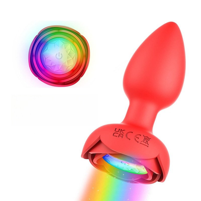 Flashing Light Anal Plug Vibrator 7 Vibrations Rose Anal Sex Toys Wearable Vibrating Butt Plug Rose Anal Toys