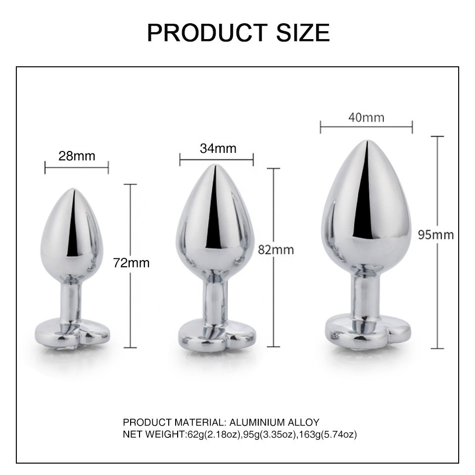 Jewel Color Aluminum Alloy Anal Plug Heart Base Sex Toys for Women and Men Adult Butt Plug by Type