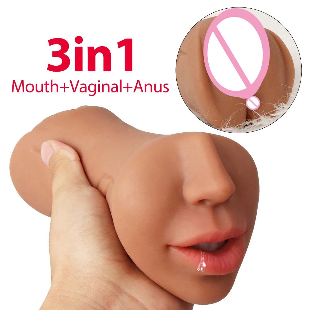 3 in 1 pocket pussy masturbator cup Adult product anus mouth realistic Rubber Vagina sex toy for male masturbation