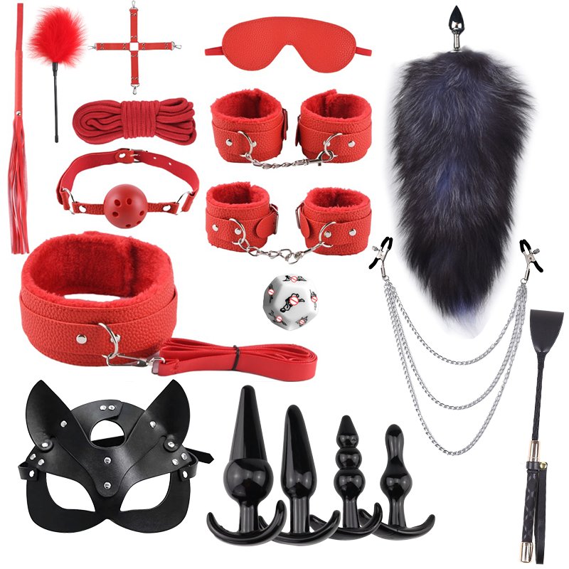 Adults Woman Toys Nipple Clip Spanking Paddle Whip Neck Collar Mouth Gag Anal Plug Bdsm Mask Handcuffed Slave Bondage Sex Toy