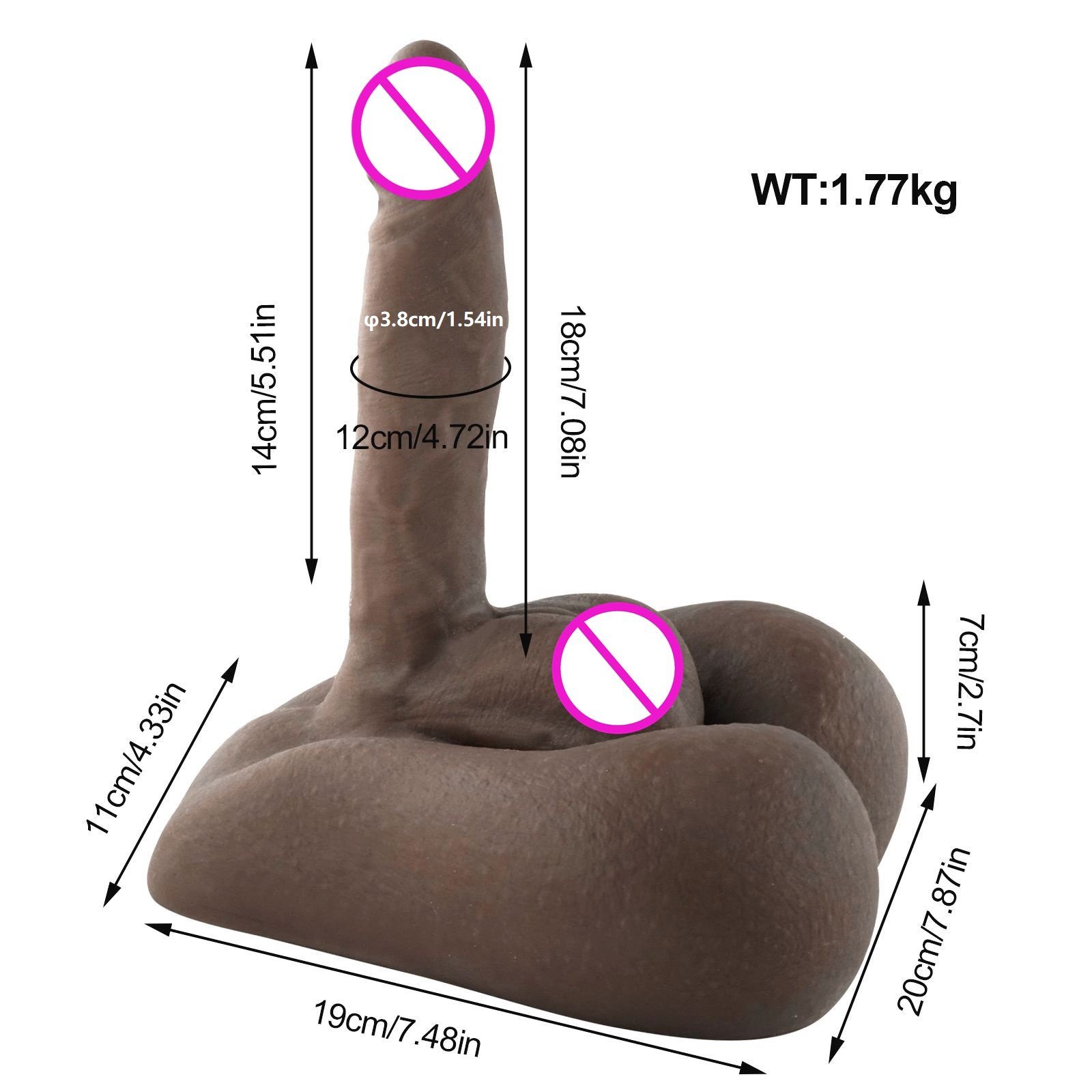 1.8Kg/3.9Lb Portable Realistic Silicone Mini Sex Doll Huge Dildo Vagina G-spot Stimulation Artificial Penis For Women Lesbian