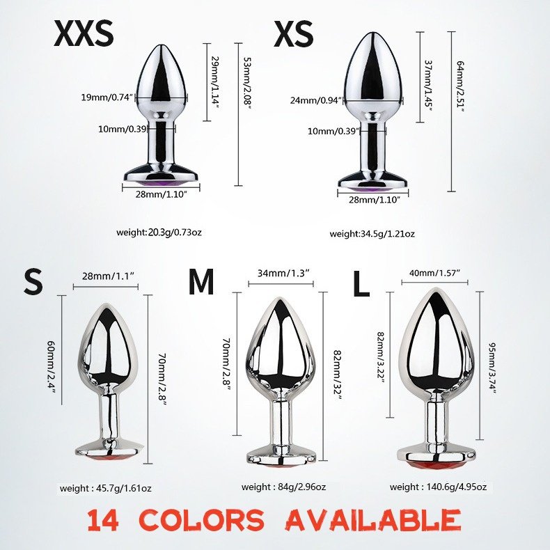 14Colors with 5Size Hot anal plug adult SM metal sheet gem anal plug women and men butt plug sex products