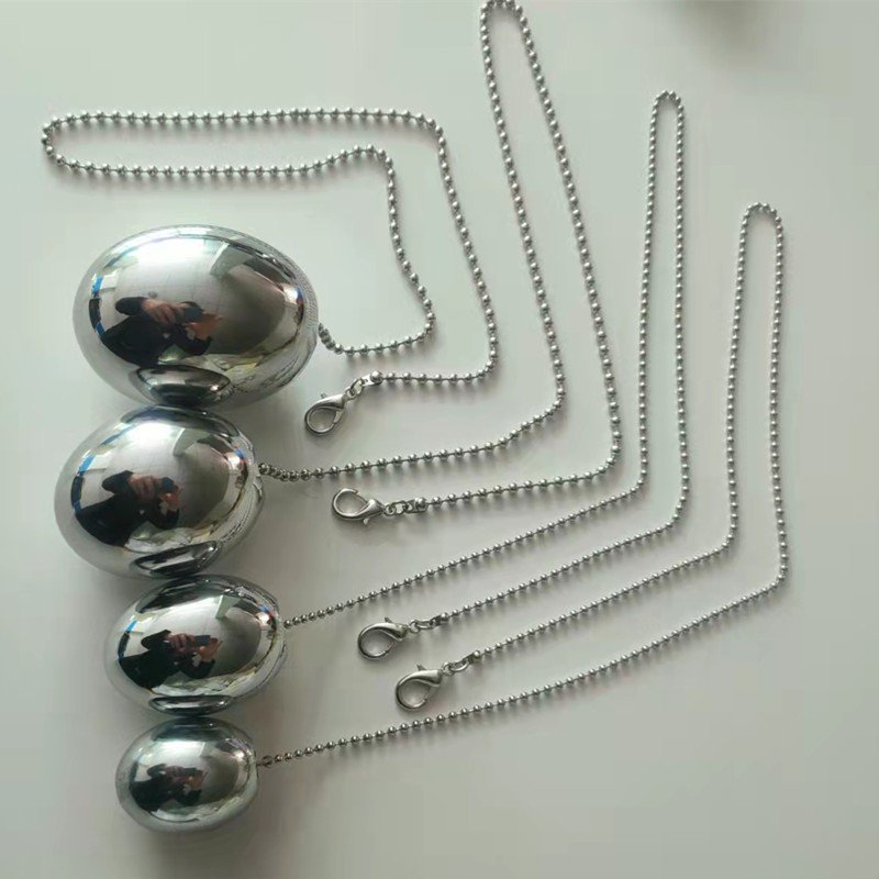 High Quality New Couple Adult Products Stainless Steel Chain Anal Plug Multi-Size Oval Design