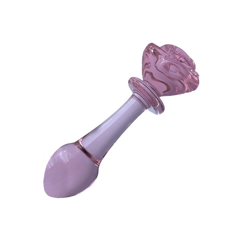 Wholesale Glass Crystal Transparent Pink Rose Anal Plug Adult Gay Butt Plug Dildo Wand Vaginal Sex Toys For Women Men Couple