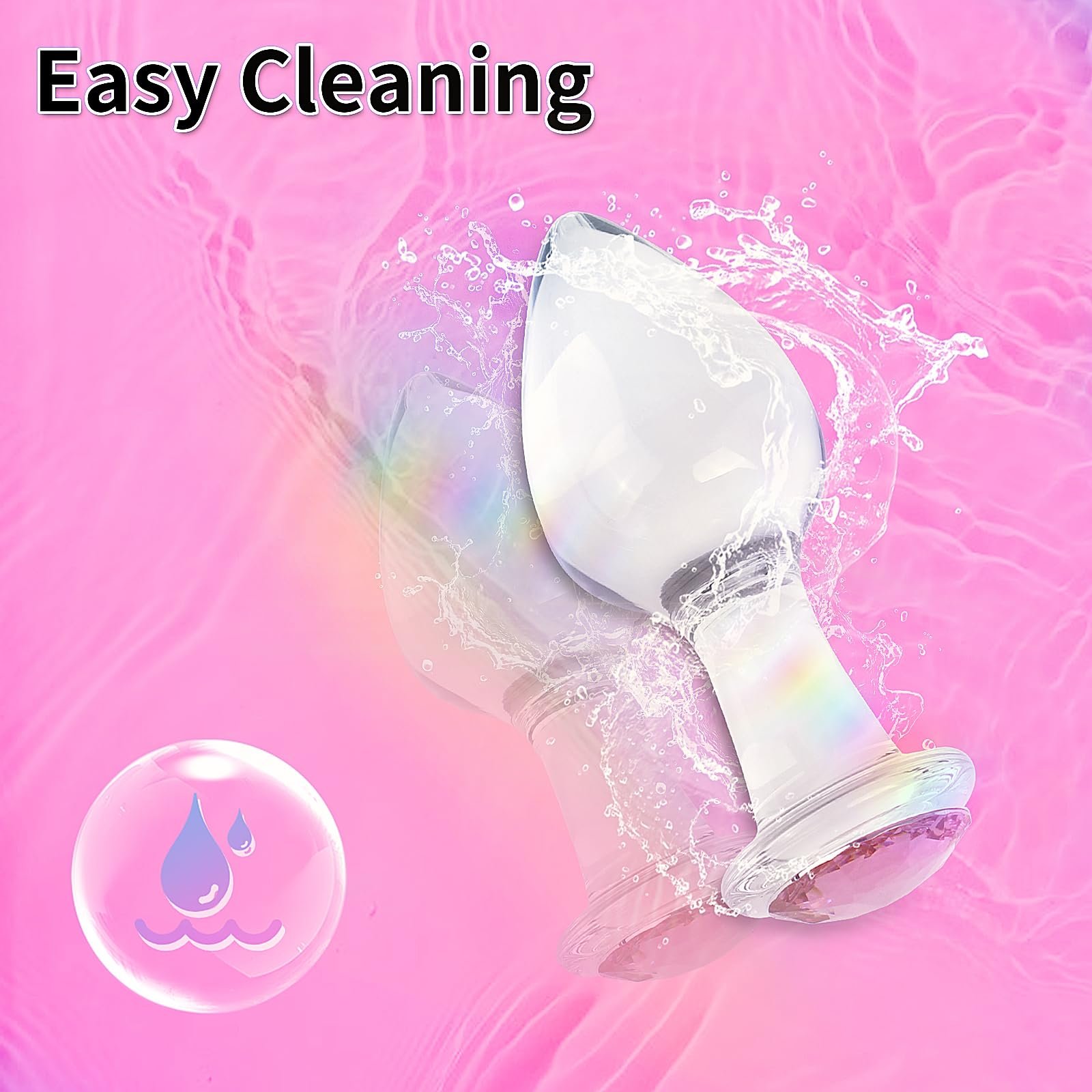 Fetish Anus Stimulation Unisex Adult Sex Toy Luxury Jewelry Transparent Pink Diamond Crystal Glass Anal Butt Plug For Woman Man