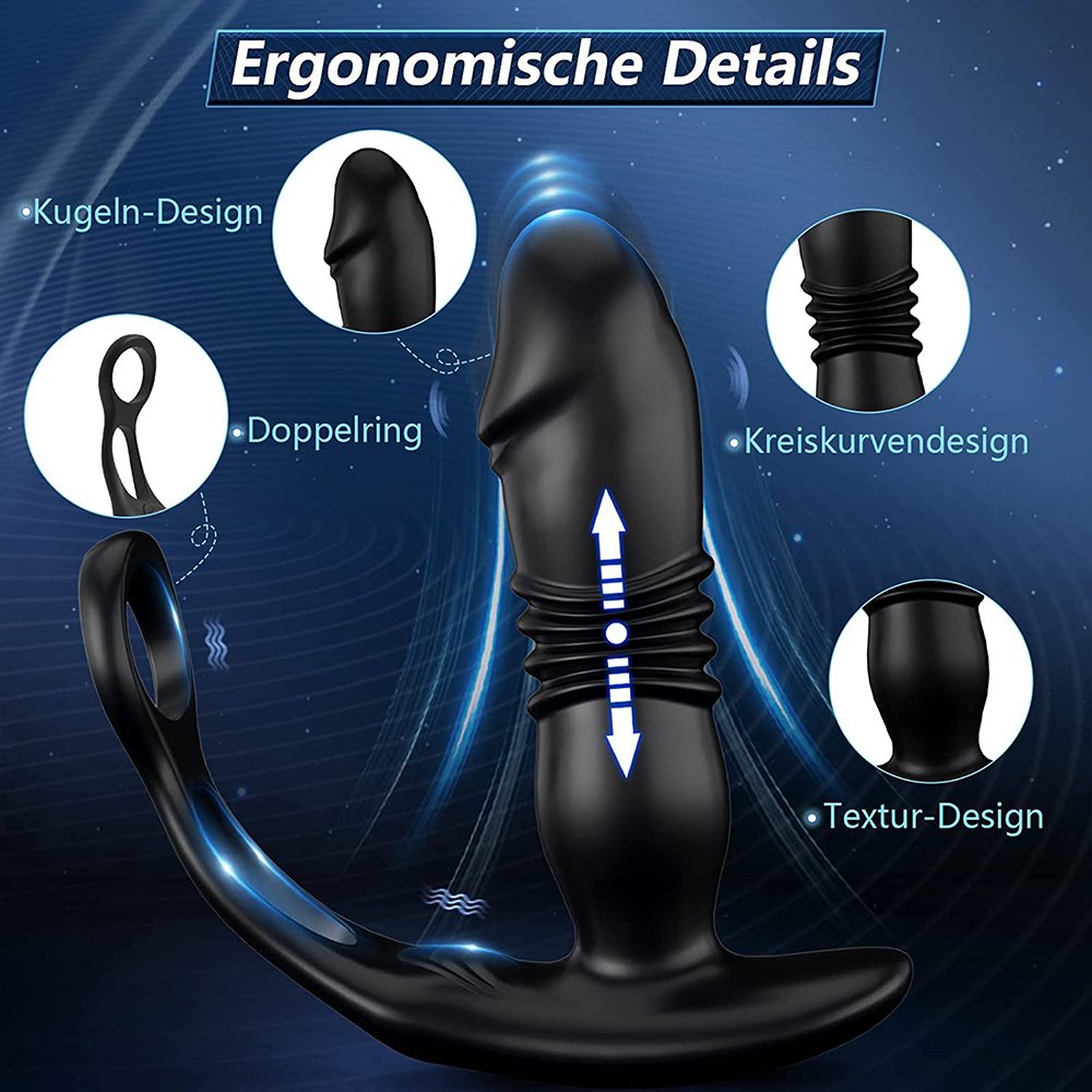 Thrusting Anal Vibrator Prostate Massager with Cock Ring Remote Control Anal Sex Toy Butt Plug G Spot Vibrator Adult Toy for Men