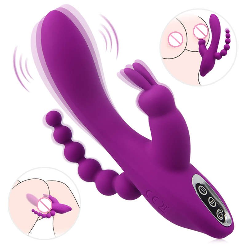 12 Function Rabbit Vibrator G-spot and P-spot Anal Vibrator Triple Curve Rechargeable Dildo Vibrator for Women Clit Stimulator%