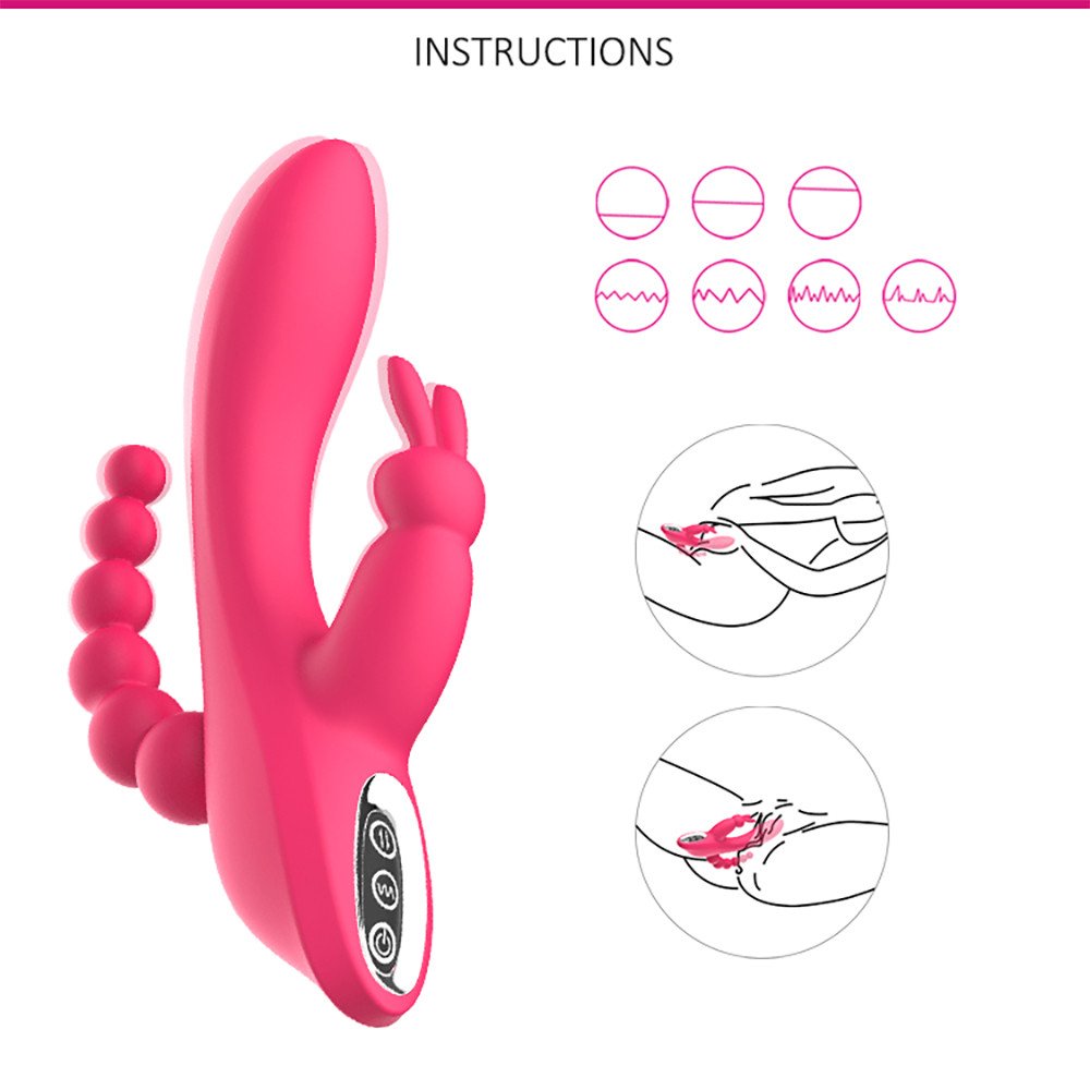12 Function Rabbit Vibrator G-spot and P-spot Anal Vibrator Triple Curve Rechargeable Dildo Vibrator for Women Clit Stimulator%