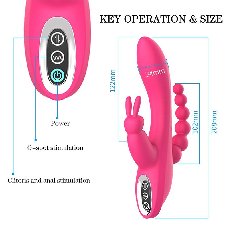 12 Function Rabbit Vibrator G-spot and P-spot Anal Vibrator Triple Curve Rechargeable Dildo Vibrator for Women Clit Stimulator%