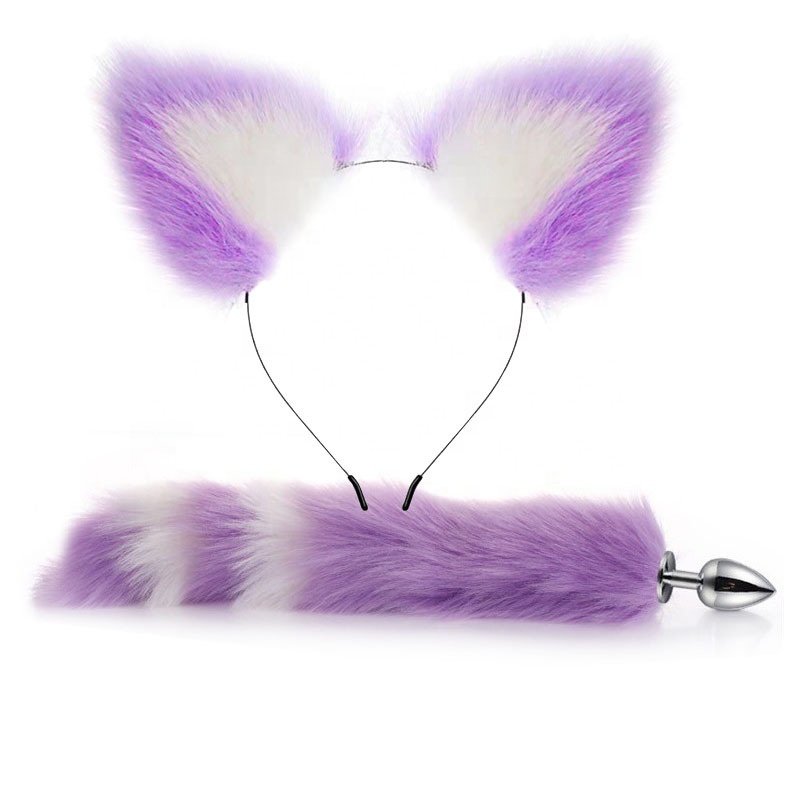 Cute Ears Headbands with Fox Rabbit Tail Metal Butt Anal Plug Erotic Cosplay Adult Sex Toys for Couples